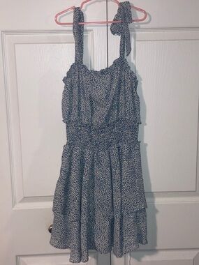 She + Sky Blue and White Ditsy Tie-Shoulder Mini Dress
